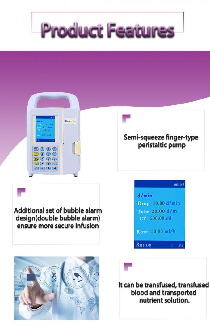 Safety Design Peristaltic Infusion Pump Electric Portable IV Infusion