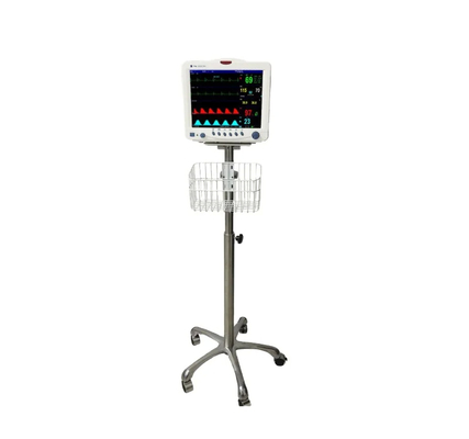 Aluminum Alloy Movable Hospital Patient Monitor Trolley With Basket