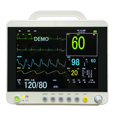 12.1 Inch Color LCD Display Multi Parameter Patient Monitor with 6 Parameters (ECG/HR/RESP/SPO2/NIBP/Temp) and Trolley/Wall Bracket Mountable