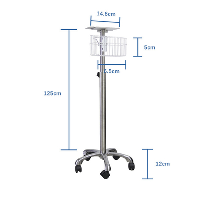 304 Stainless Steel Rolling Patient Monitor Trolley Height Adjustable For Ward