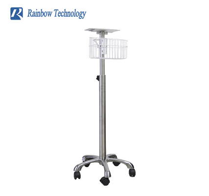 Hospital Medical Monitor Mobile Stand Trolley / Cart Height Adjustable With Basket