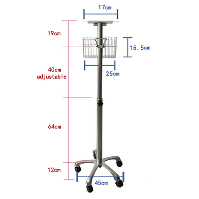 Hospital Medical Monitor Mobile Stand Trolley / Cart Height Adjustable With Basket