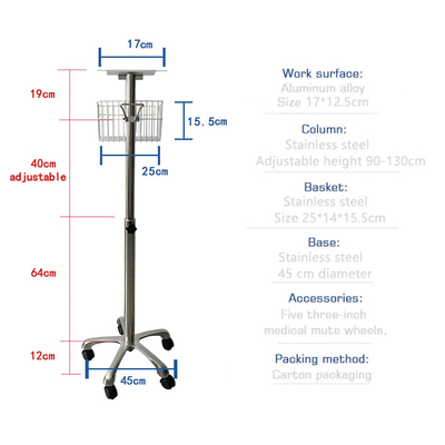 Mobile Medical Patient Monitor Cart With Adjustable Height