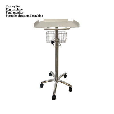 Portable Adjustable Stainless Steel Aluminum Alloy Hospital Trolley/Cart 5 Castors 1 Shelf Modern Design for ECG Machines Clinic